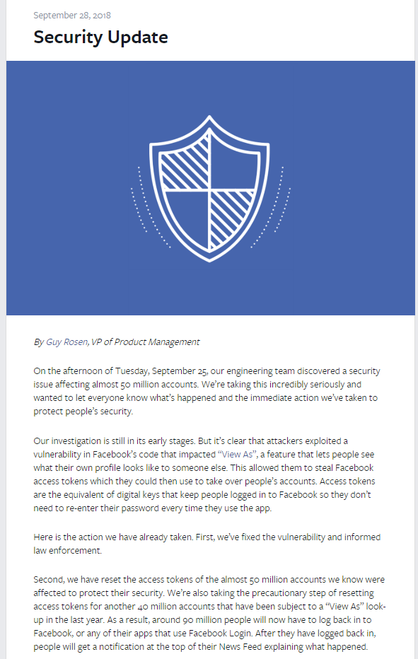 Facebook Security Update Letter